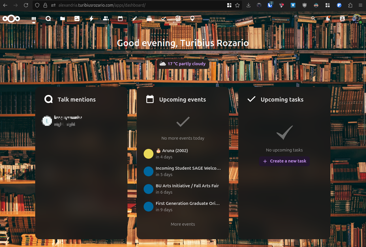 Image of my Nextcloud dashboard
